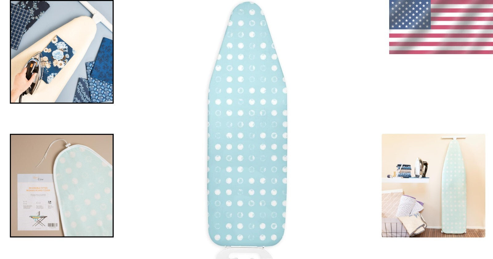 Aqua Blue & Cream Wool Ironing Board Cover - Non-Slip & Adjustable Design
