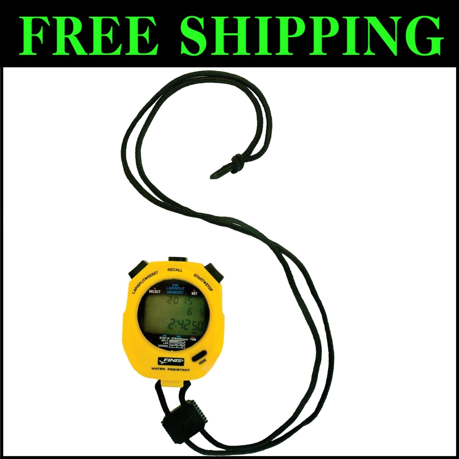 Precision Swimming Stopwatch - Waterproof, 3x300 Memory & Stroke Rate Mode
