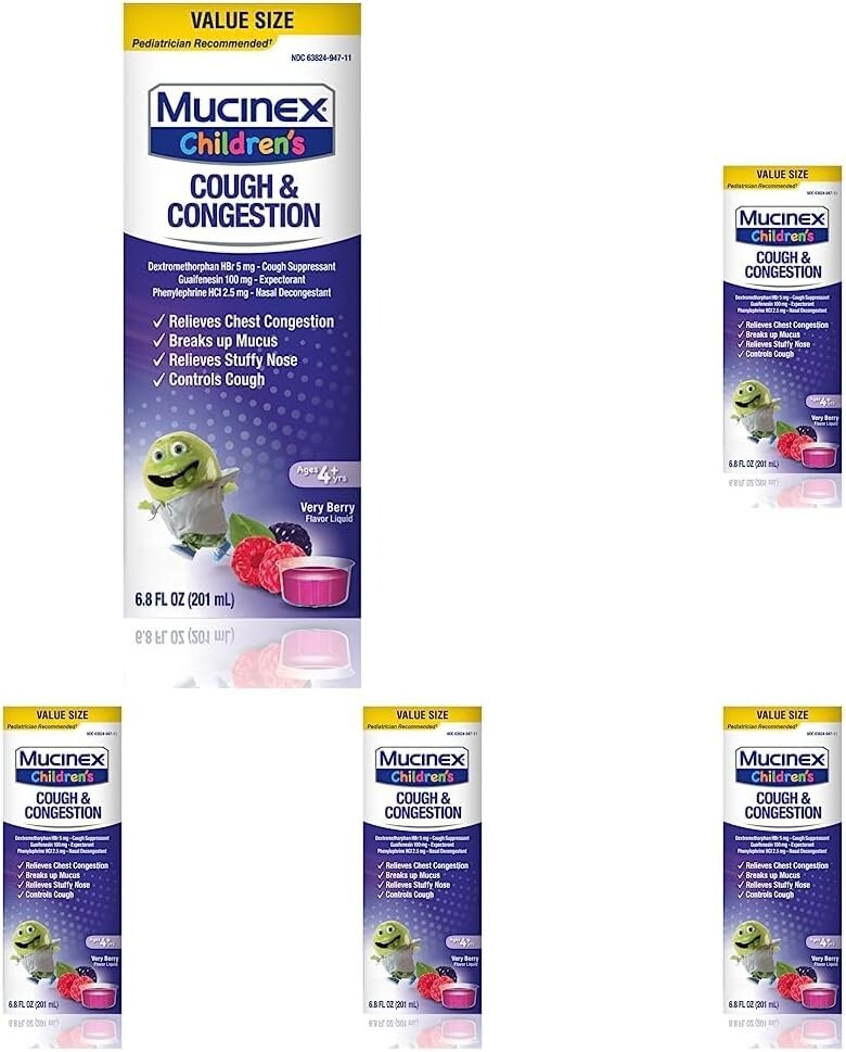 Children's Berry-Flavored Cough & Congestion Liquid - 6.8oz x 5 for Ages 4+