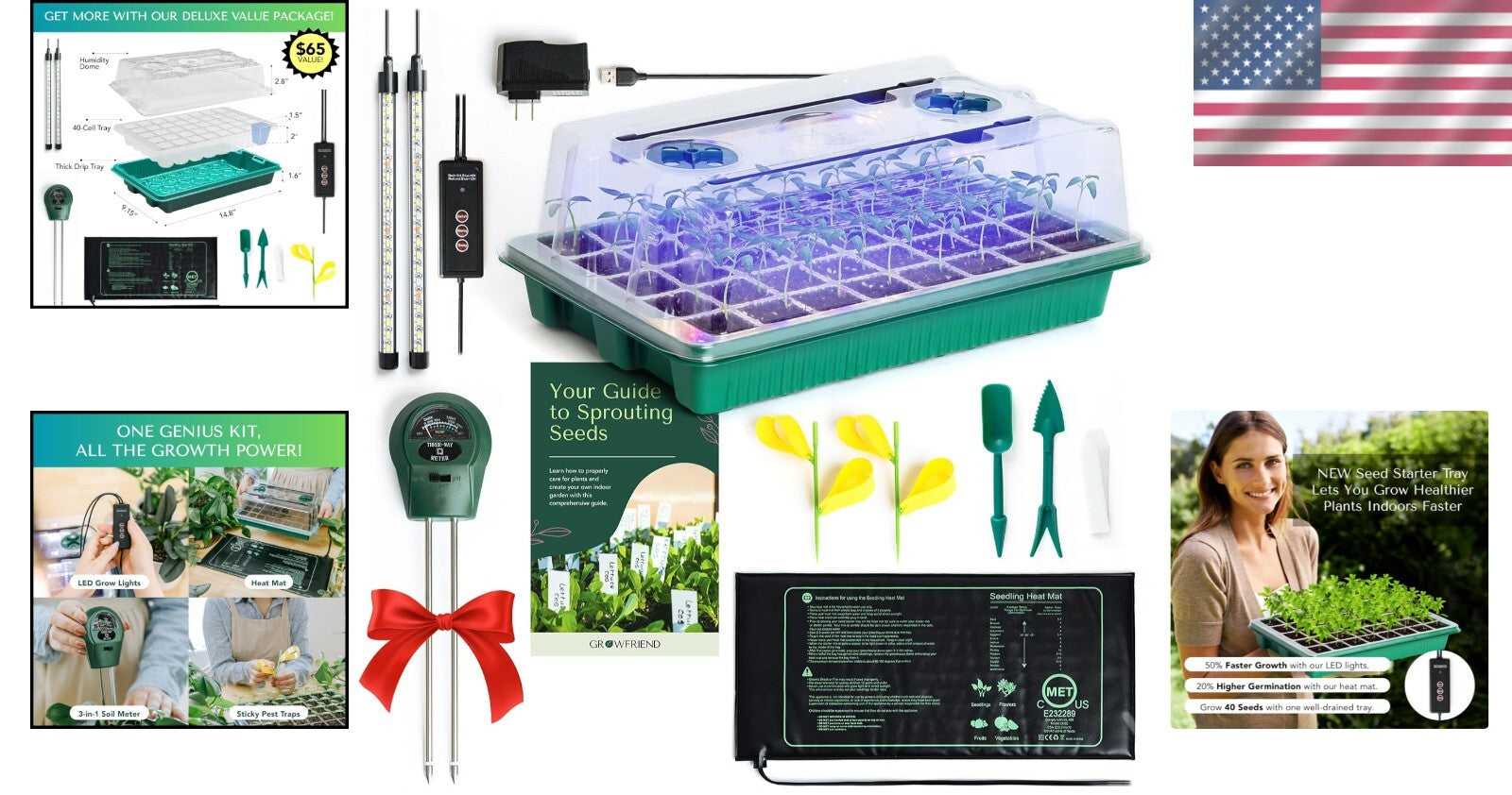 Advanced Seed Starter Tray with Heat Mat, Soil Meter & Gnat Traps - Indoor Use