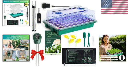 Advanced Seed Starter Tray with Heat Mat, Soil Meter & Gnat Traps - Indoor Use