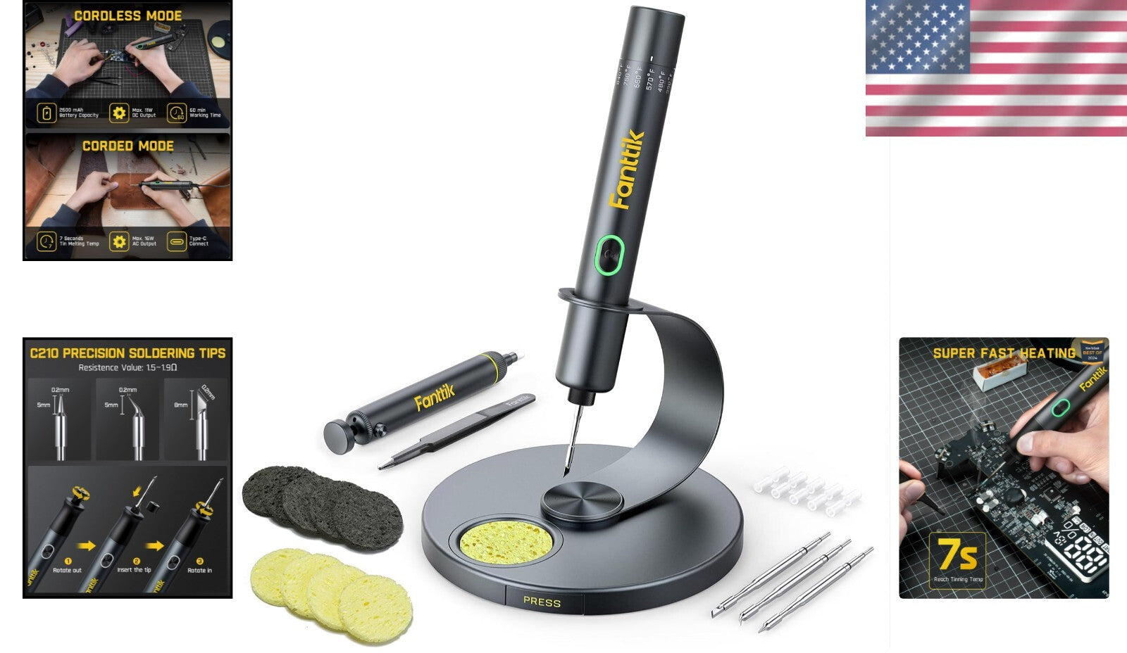 Advanced Wireless Soldering Iron Kit with ESD Tweezers & 4 Precision Tips