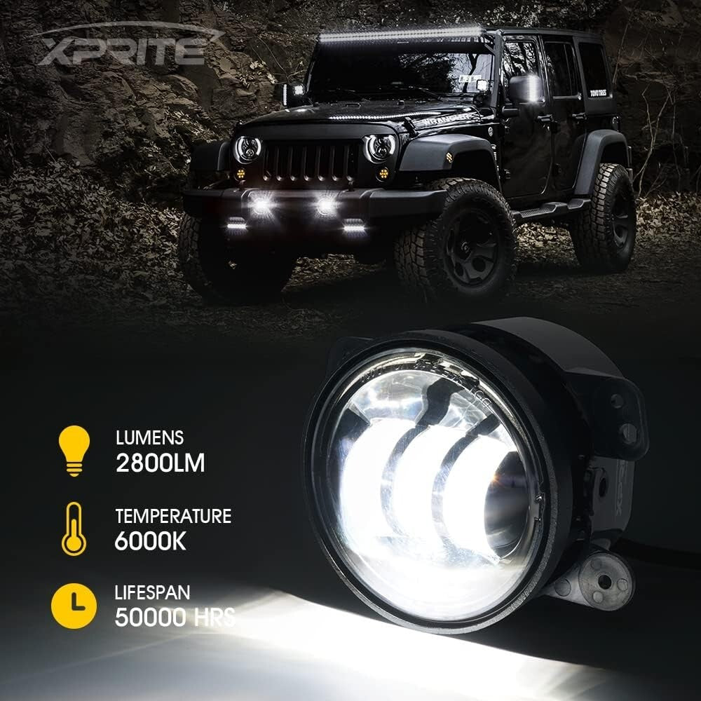 60W Waterproof LED Fog Lights for 2007-2018 Jeep Wrangler JK - Easy Installation