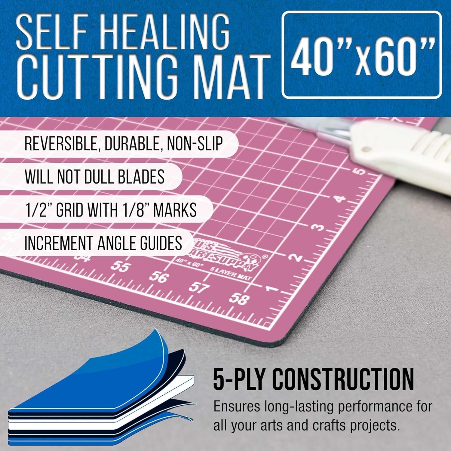 Durable Double-Sided Non-Slip 40" x 60" Mat for Sewing and Quilting Projects