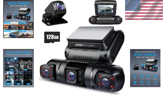 4-Channel Dash Cam with Parking Mode & Wi-Fi - 360-Degree Coverage, 128G Card