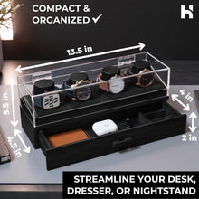 Load image into Gallery viewer, Premium 4-Slot Wooden Watch Display Case with Accessory Drawer – Black or Walnut