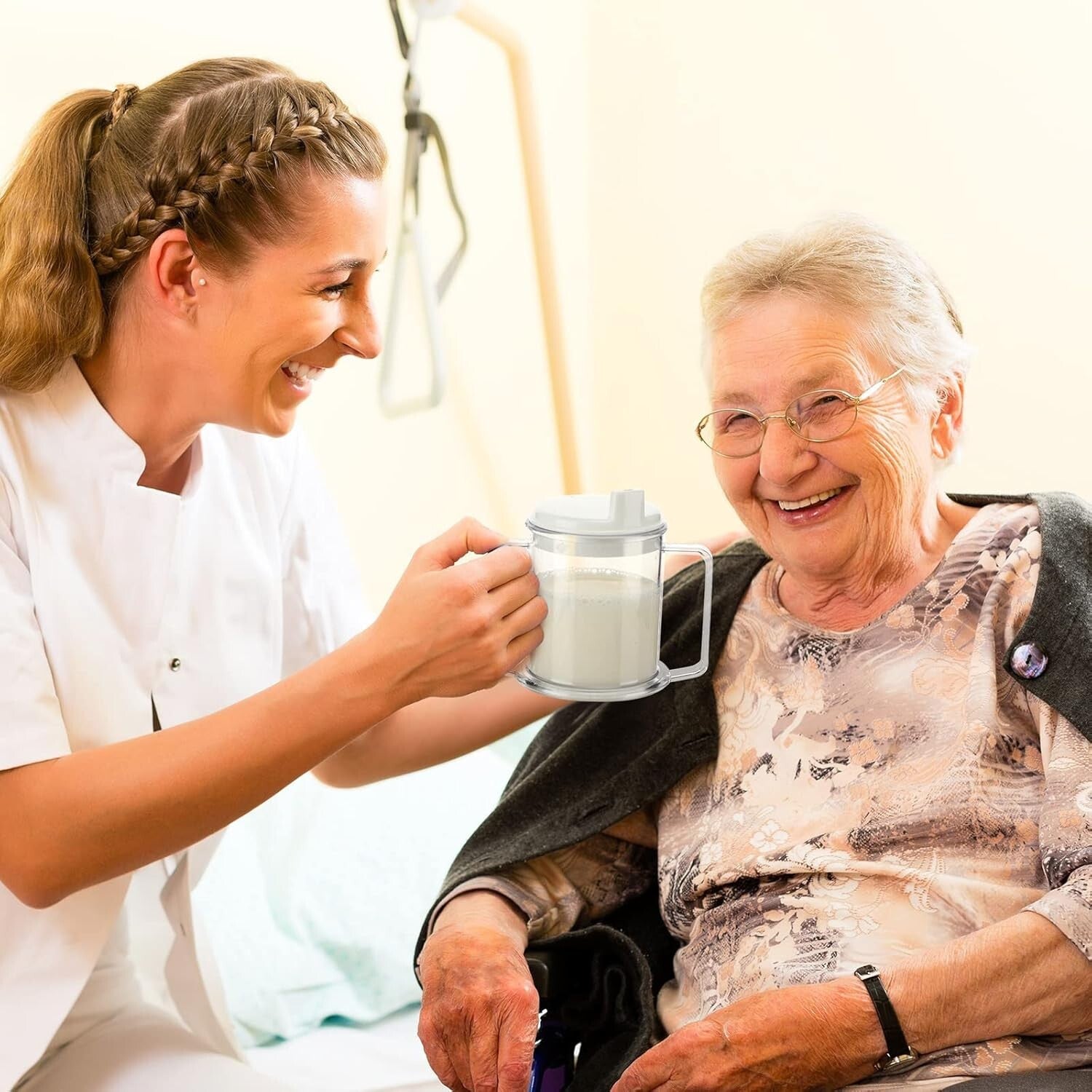 Clear 10 oz Adult Sippy Cups with 2 Handles - Spill-Resistant Drinking Mugs