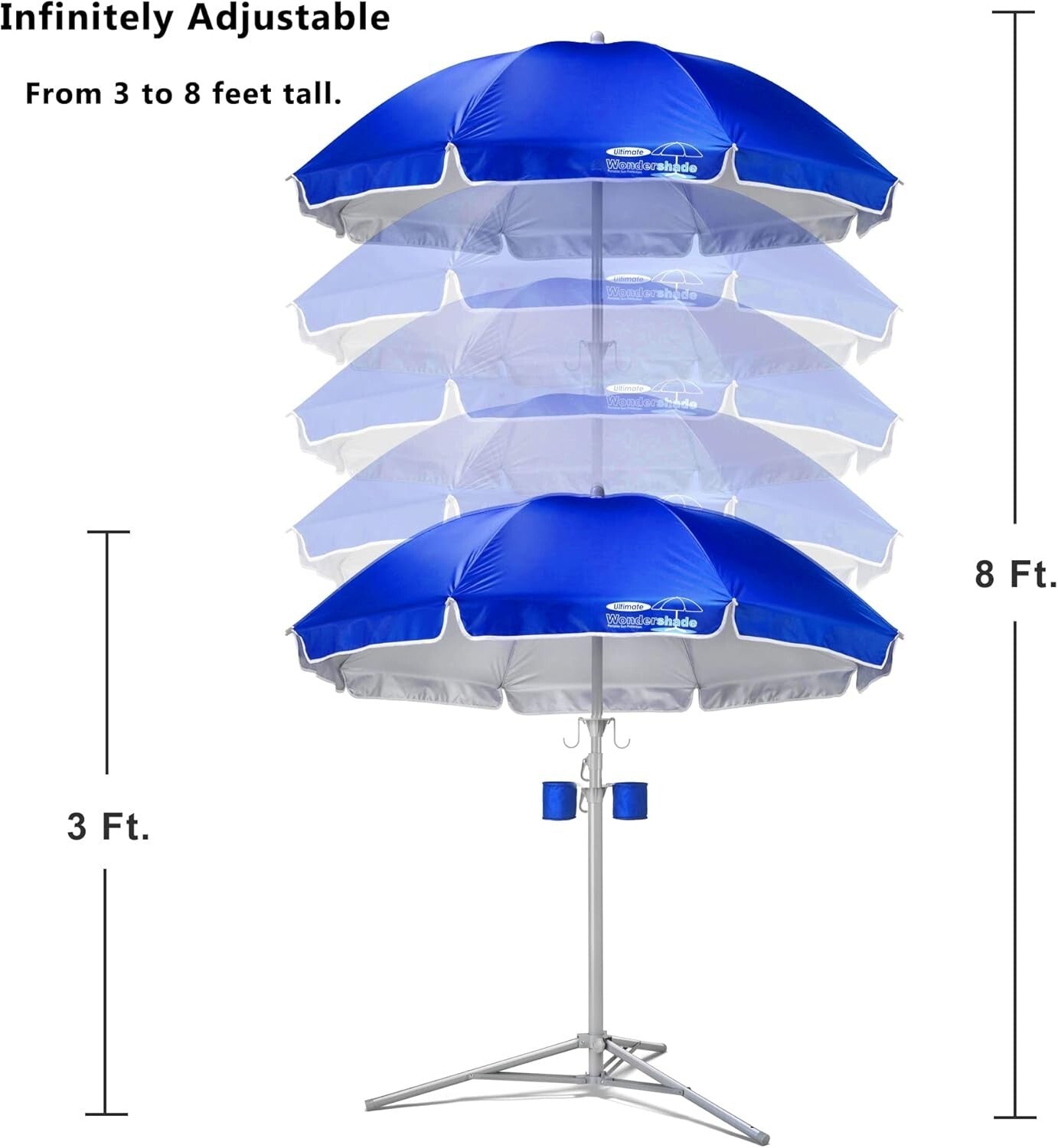 60" Round Sun Shade Umbrella with Adjustable Tilt & Accessories for Beach Fun