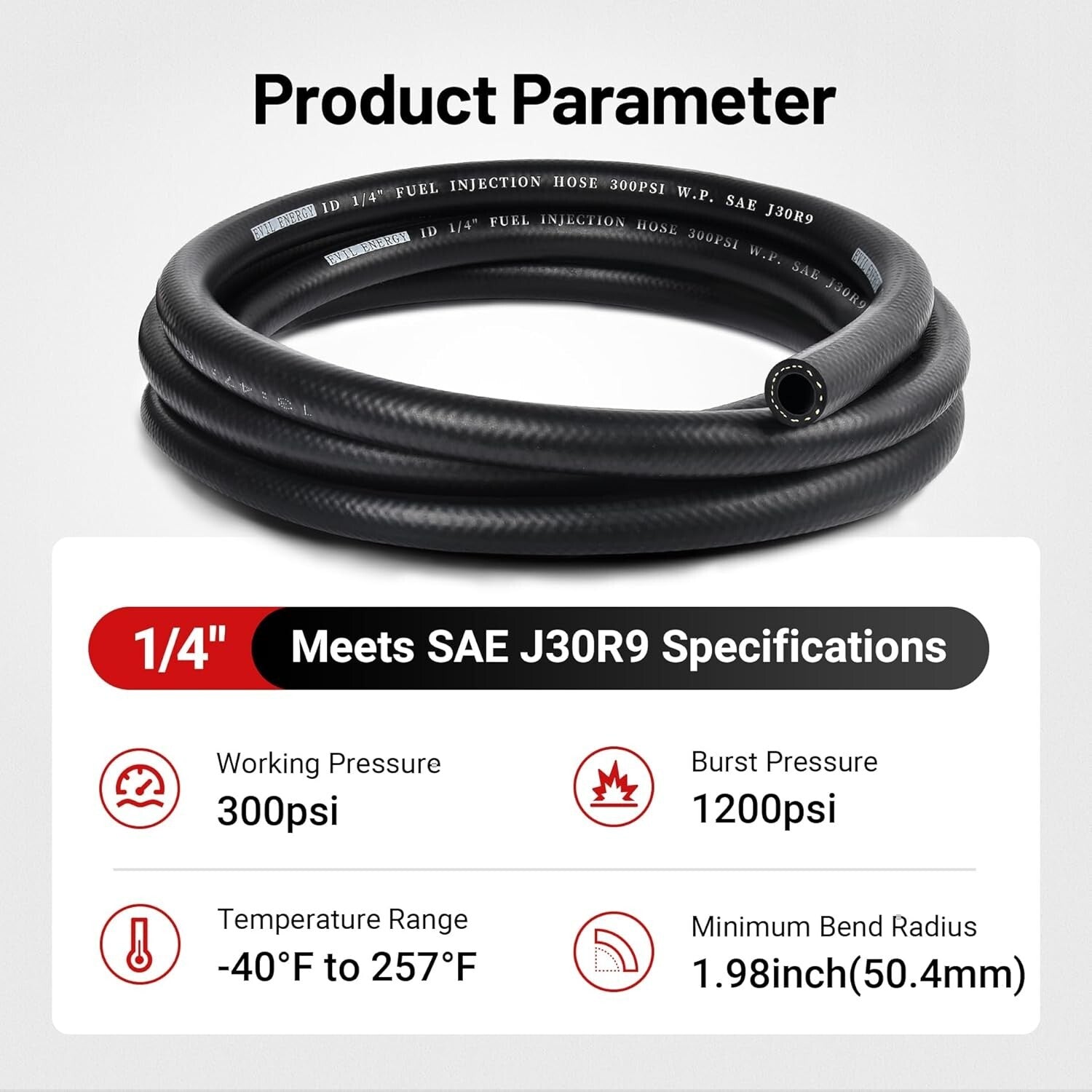 Durable 1/4 Inch Fuel Line Hose, 25FT - 1200 PSI Max Pressure & Flexible Design