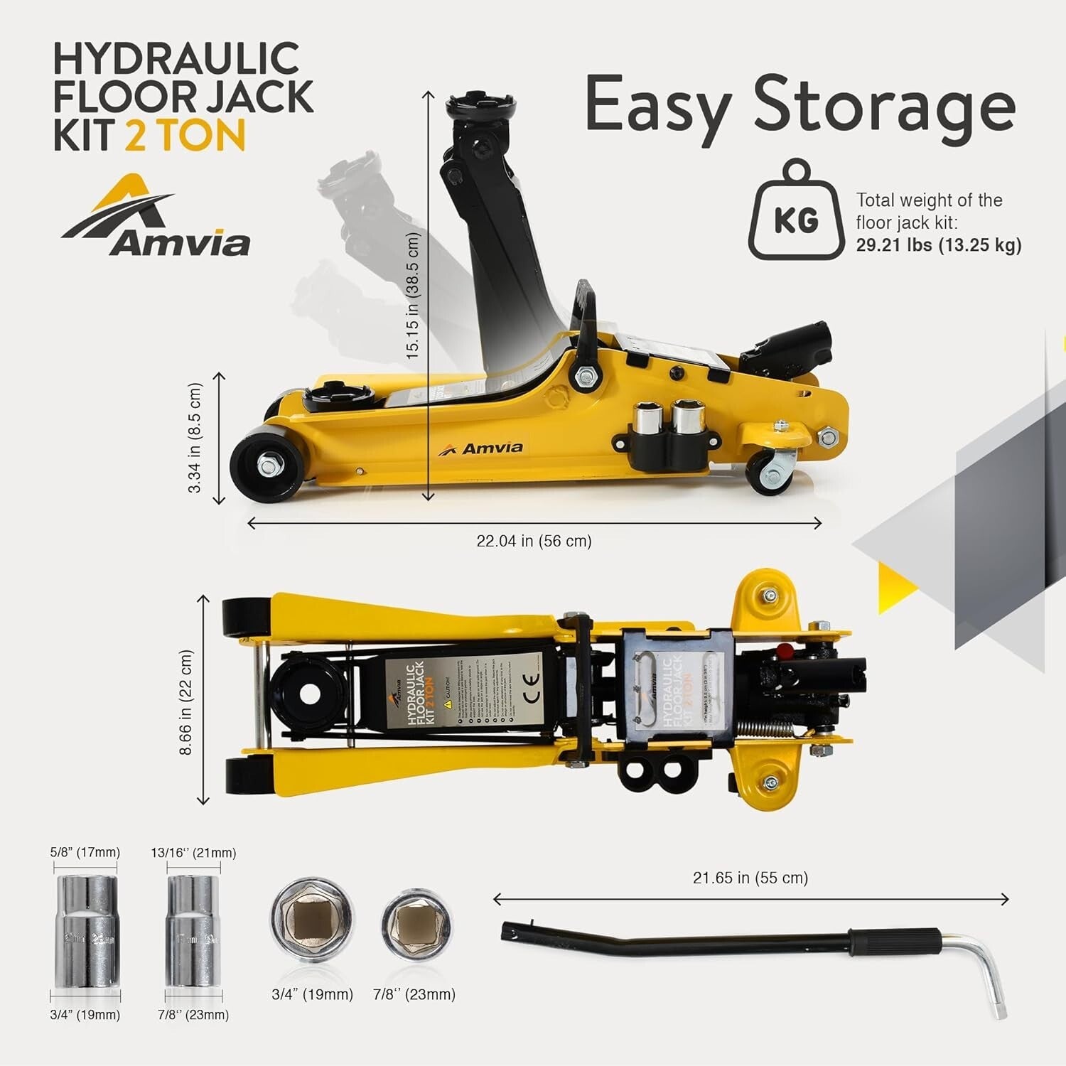 2 Ton Hydraulic Low Profile Floor Jack Kit - Portable Emergency Tire Repair