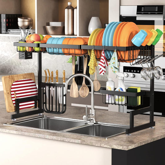 Premium Stainless Steel Dish Rack with Adjustable 2-Tier Design for Kitchen Use