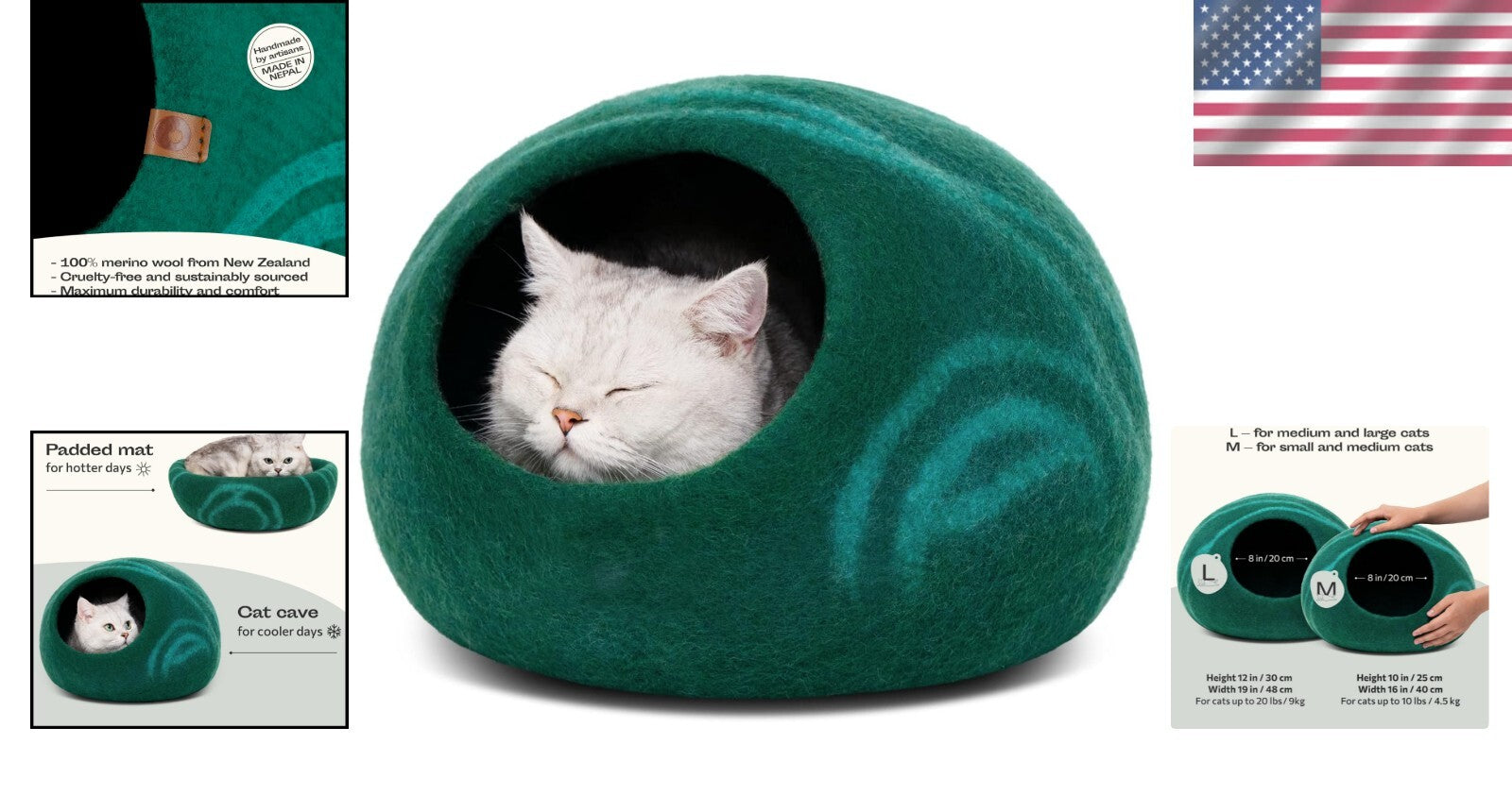 Sleek Dual-Use Cat Cave - 100% Wool Hideaway and Sleep Space for Indoor Cats