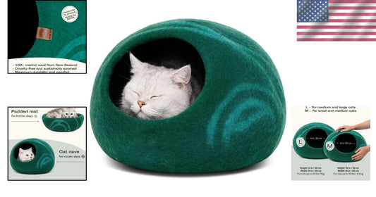 Sleek Dual-Use Cat Cave - 100% Wool Hideaway and Sleep Space for Indoor Cats