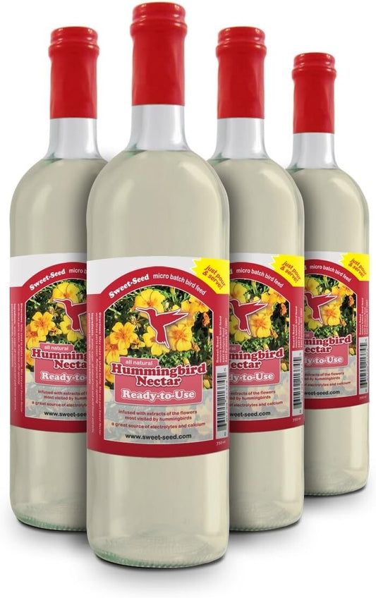 Premium Ready-to-Use Hummingbird Nectar 4-Pack - 25oz Bottles for All Stages