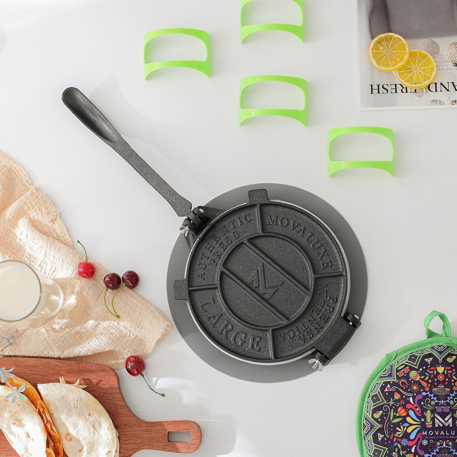 Elegant 8-Inch Tortilla Press Gift Set with Warmer, Holders & Cooking Essentials