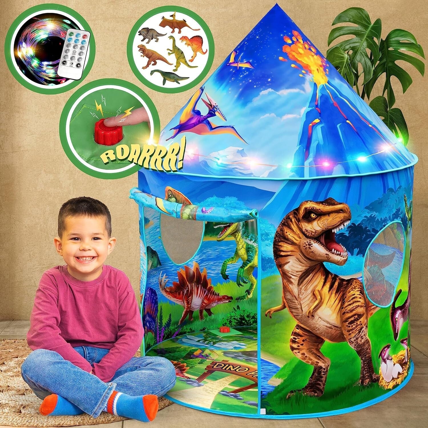 Vibrant Dino Play Tent with Roar Sounds & Remote LED Lights - Indoor & Outdoor!