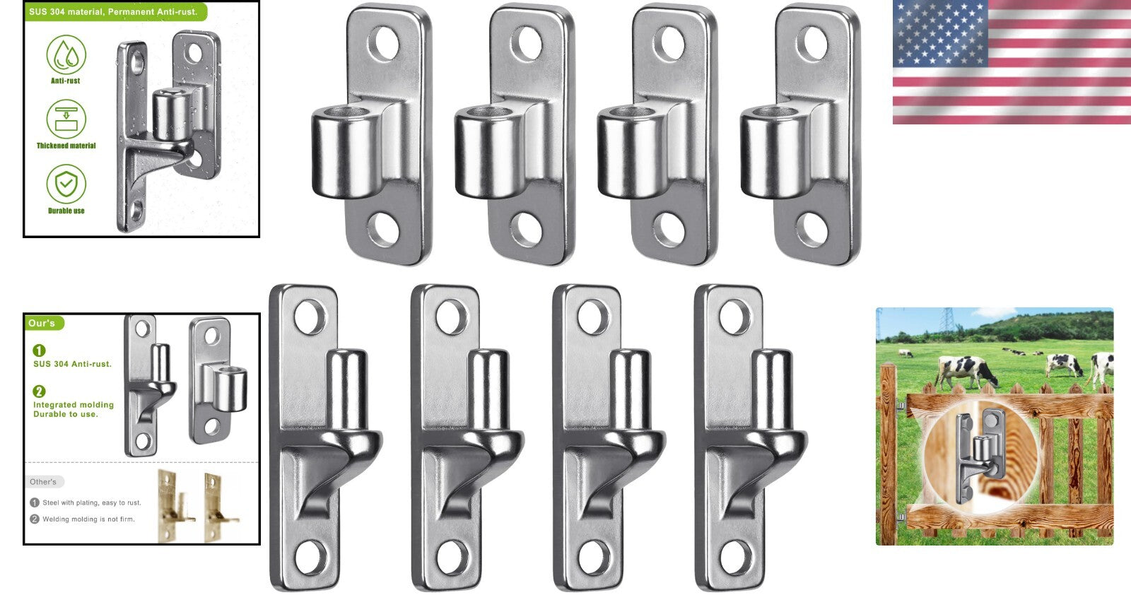 304 Stainless Steel Heavy Duty Gate Hinges - 600LB Support, Ideal for Fences