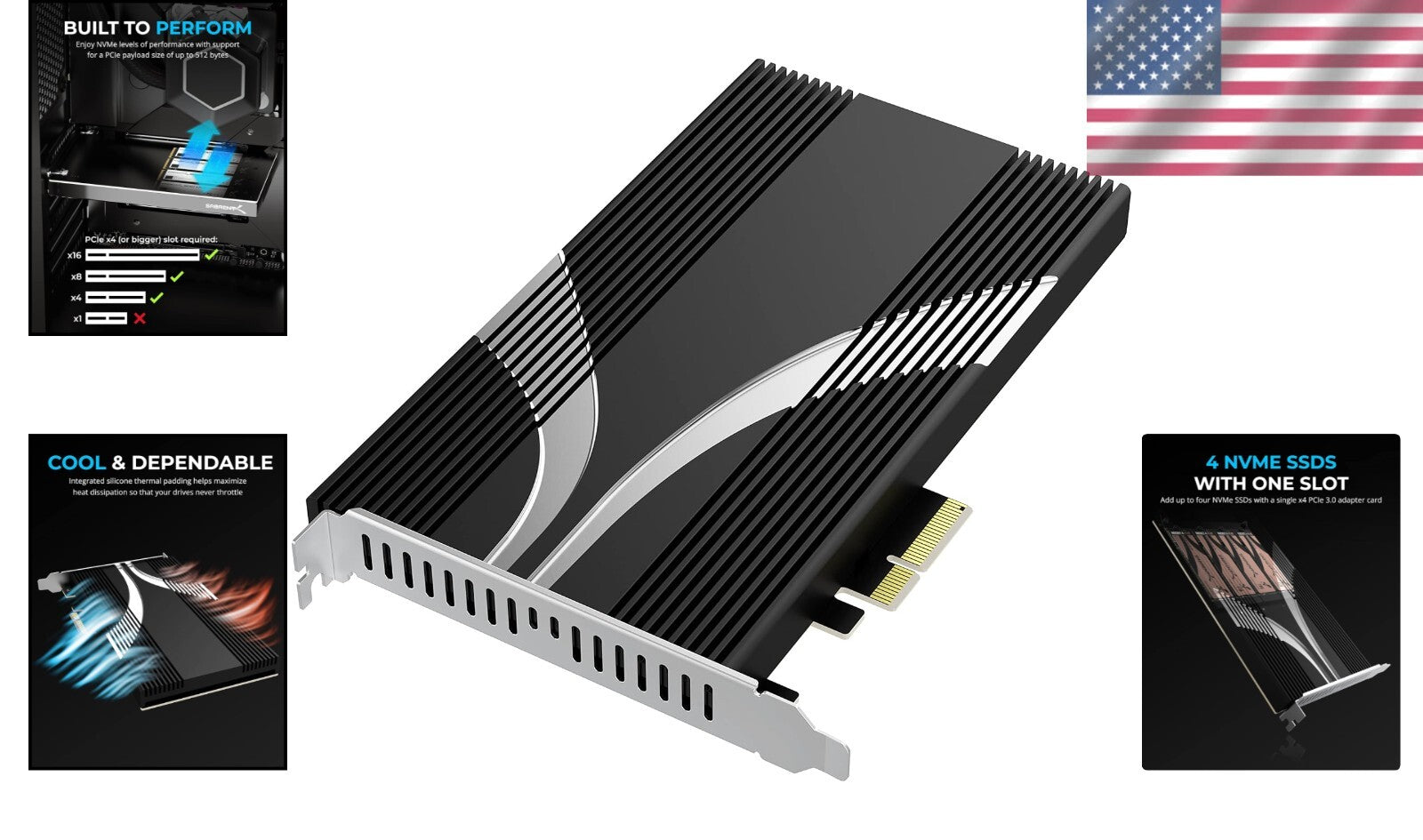 4-Drive NVMe SSD to PCIe 3.0 x4 Adapter Card - Expand Storage Seamlessly