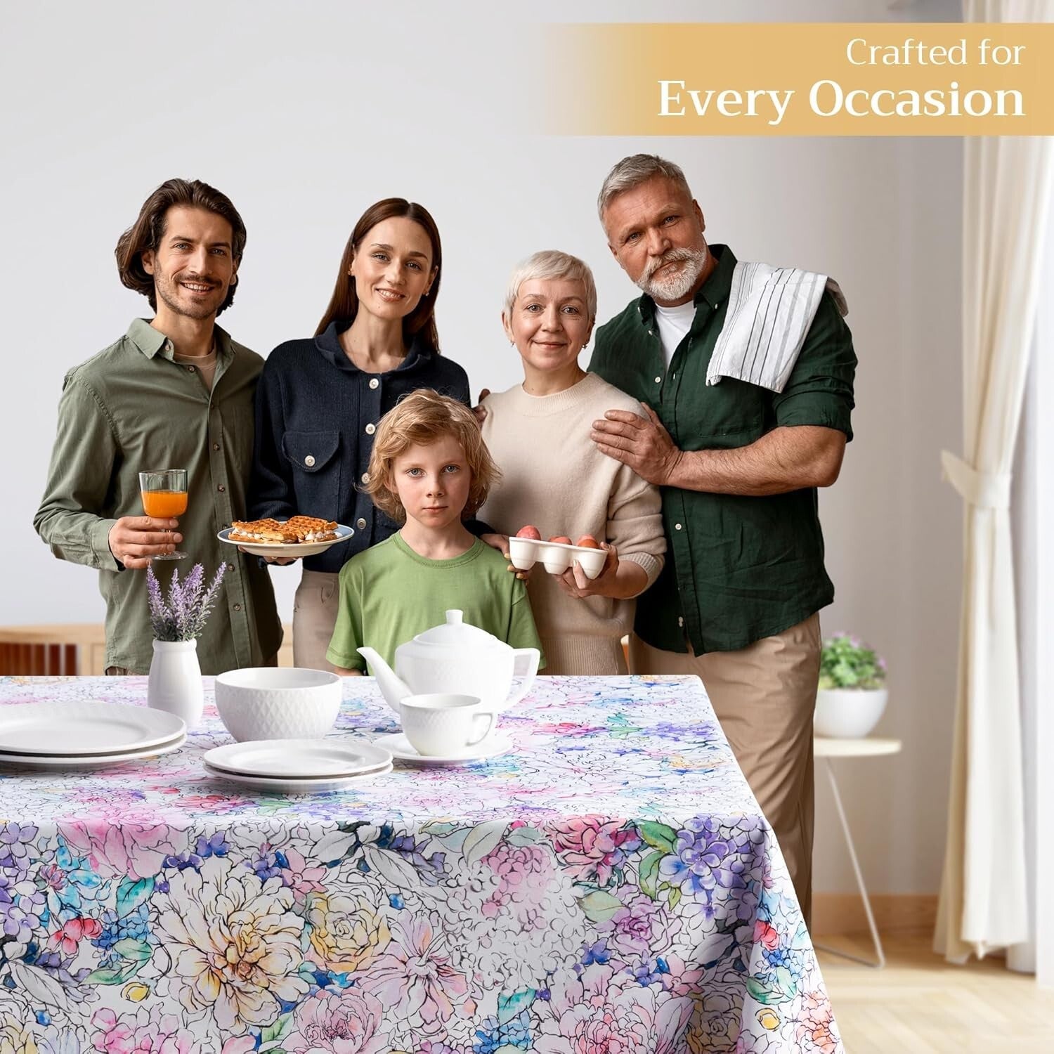 60x90 Rectangular Floral Love Tablecloth - Machine Washable Cotton Elegance