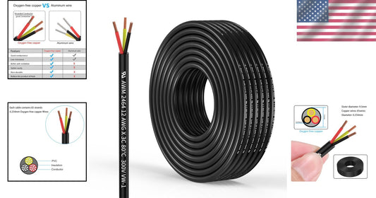 Flexible and Durable 12 AWG 3C Copper Wire - Perfect for Automotive & Home Use