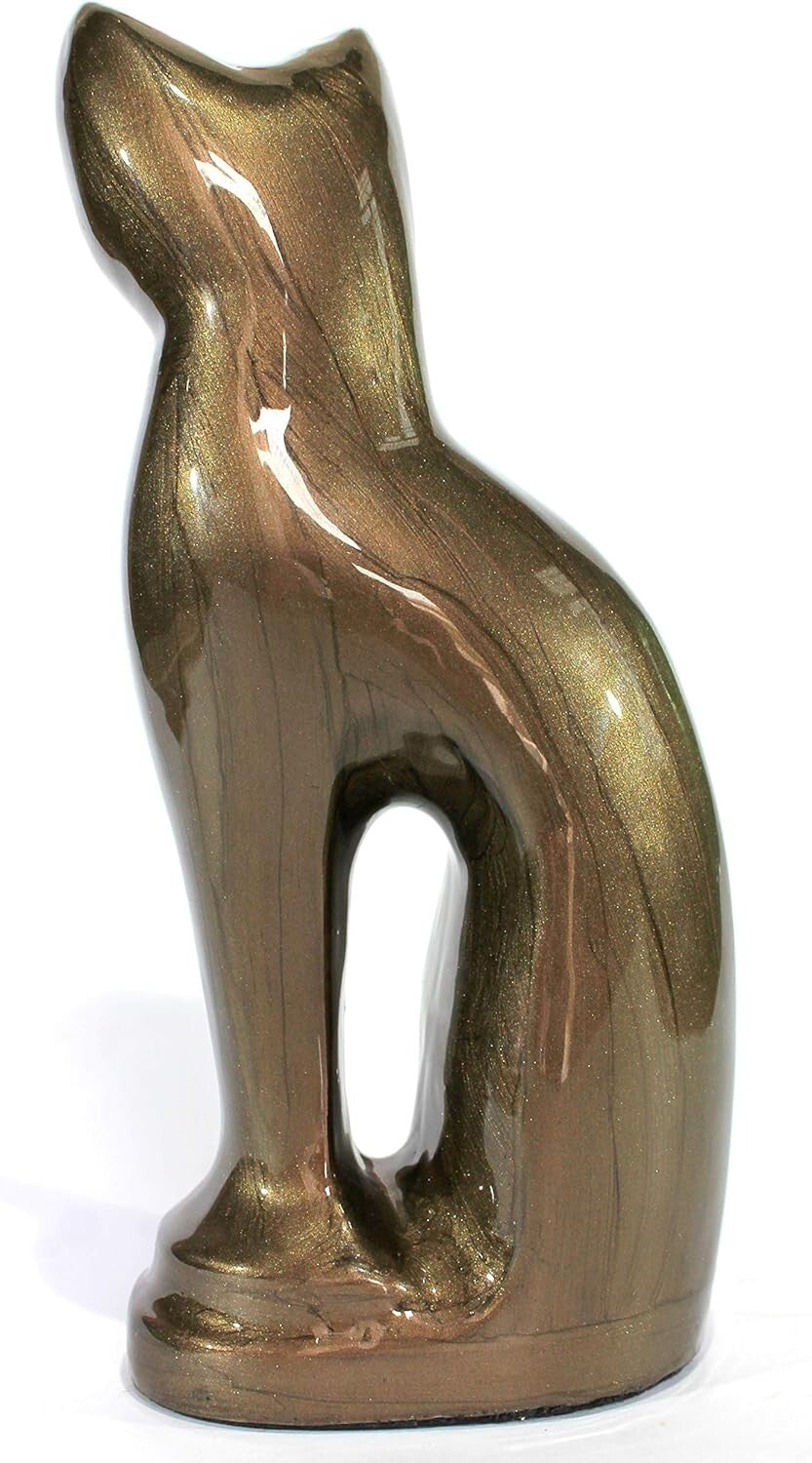 Elegant Cat-Shaped Metal Cremation Urn - 9" Memorial Container for Pet Ashes
