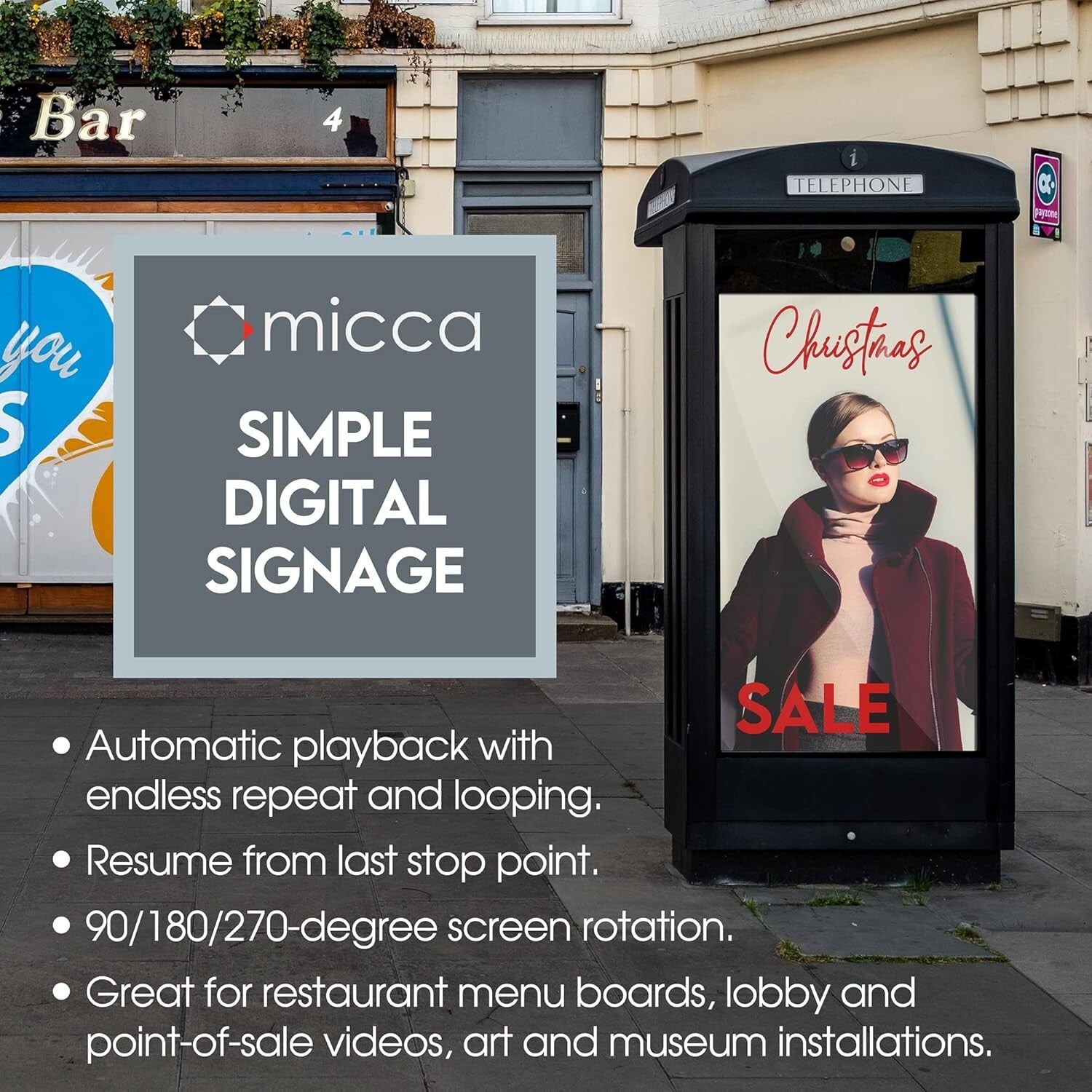 Versatile 4K Media Player with USB & MicroSD Support - Perfect for Signage