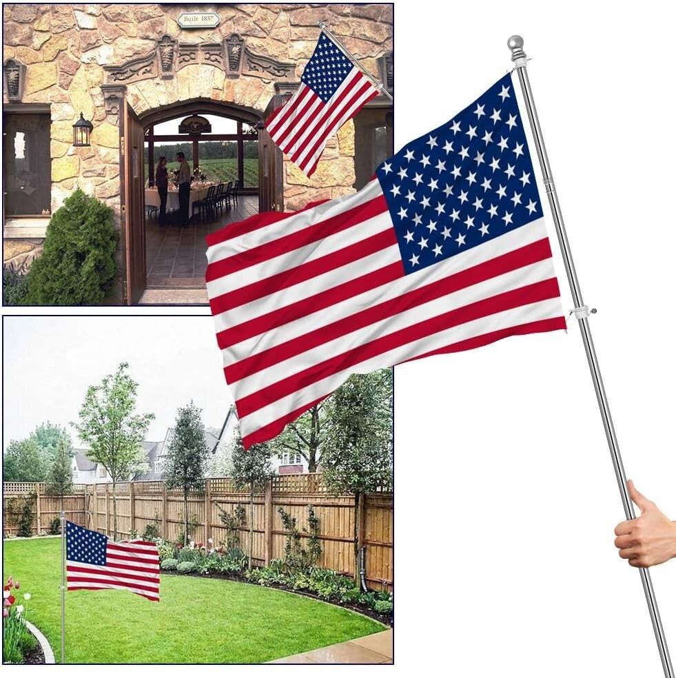 2-Pack Adjustable 6 FT Flag Poles with Rust-Free Bracket for Homes & Businesses