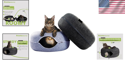 Large Cat Cave with Interactive Tunnel & Detachable Bed - Perfect for All Breeds