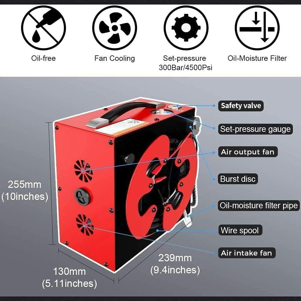 Efficient Oil-Free PCP Air Compressor with Built-in Water Separator, 4500Psi