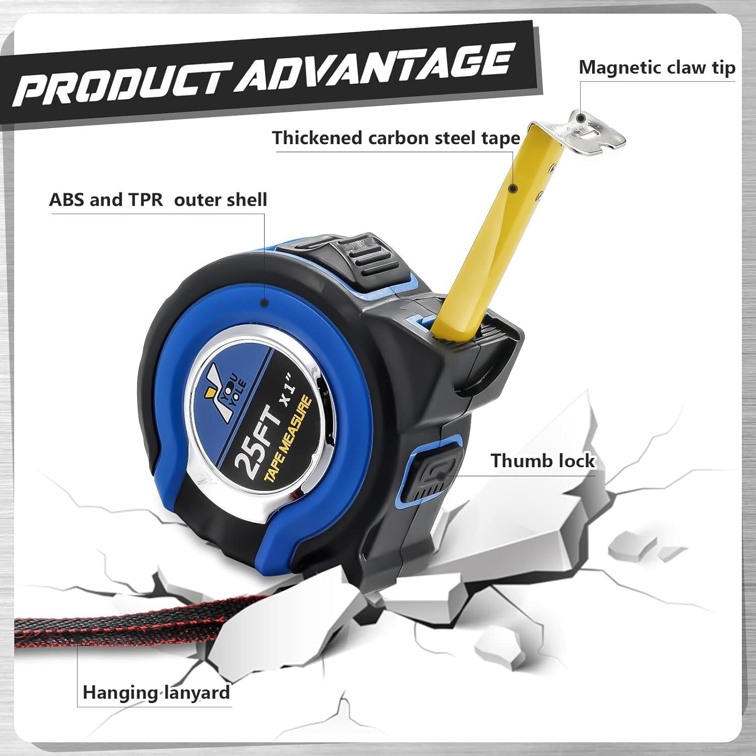 Retractable Measuring Tape 10-Pack – 25ft Steel Blades with Easy-Read Design