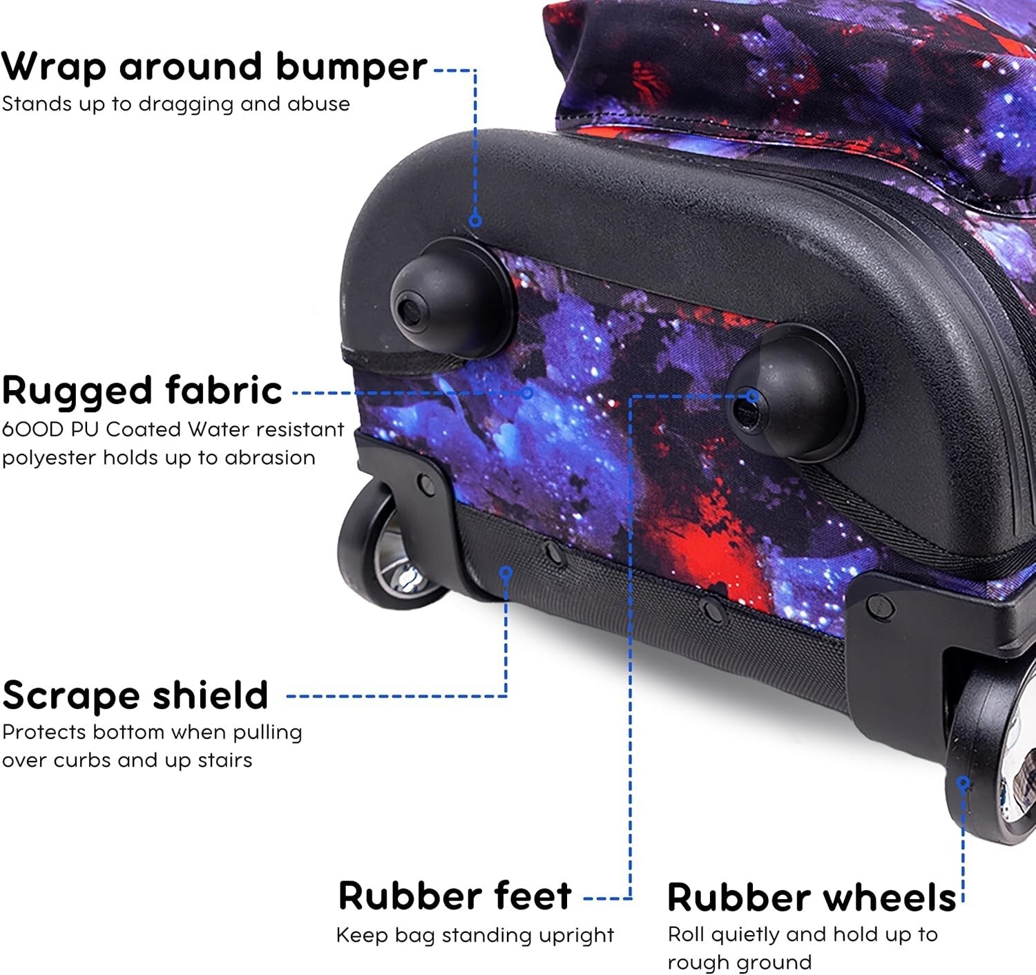 Durable 18" Rolling Backpack for Kids with Large Capacity & Organizer Pockets