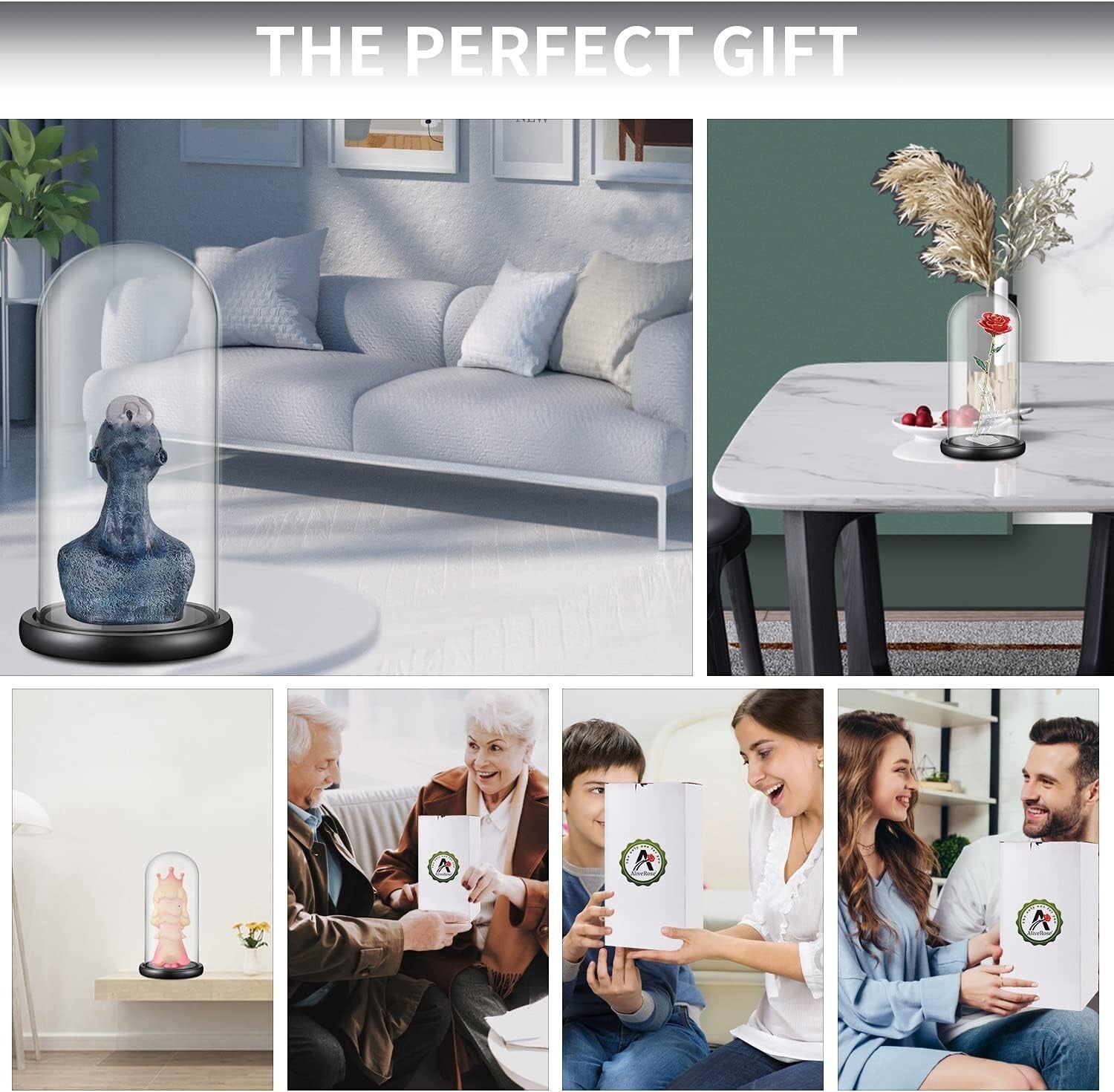 Elegant 13" Glass Display Dome on Black Wood Base for Collectibles & Figurines