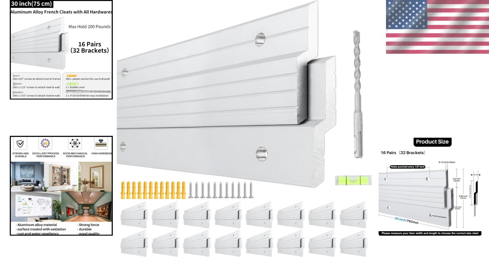 Versatile 30-Inch French Cleat Hanger - Supports 200 lbs, Indoor & Outdoor Use