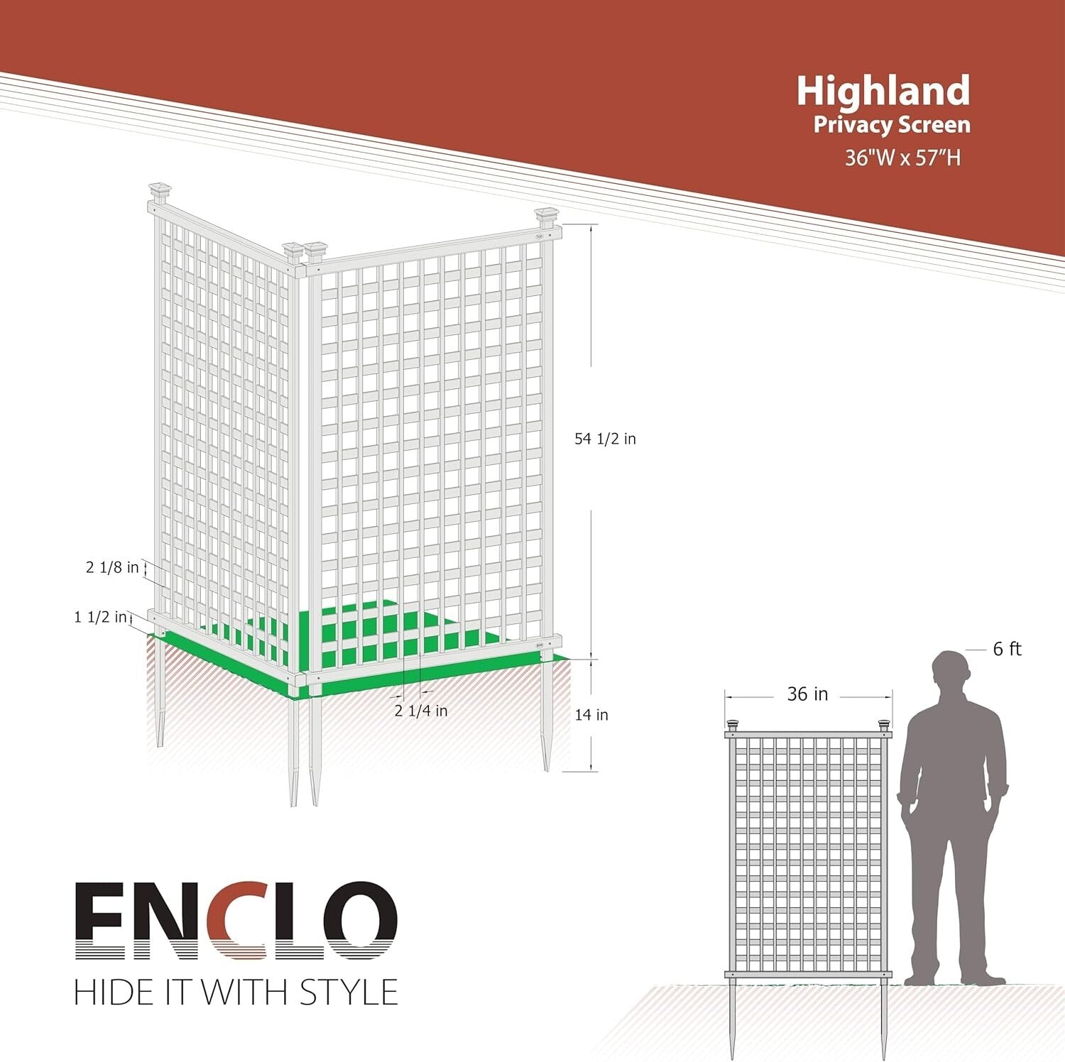 Charming 2-Pack Highland Lattice Privacy Screens 57.5" H x 36" W for Gardens