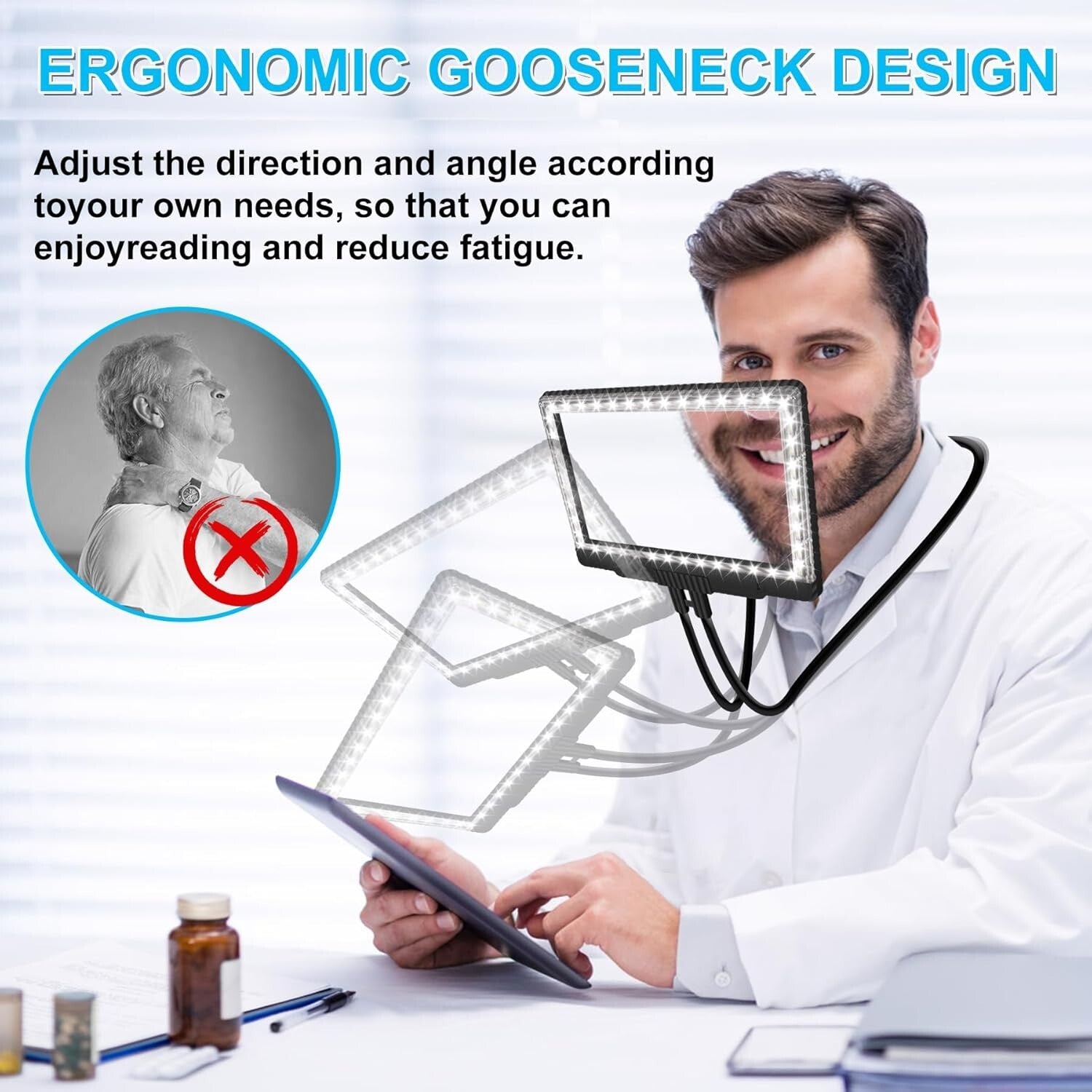 5X Hands-Free LED Magnifying Glass with Flexible Neck - Perfect for Reading