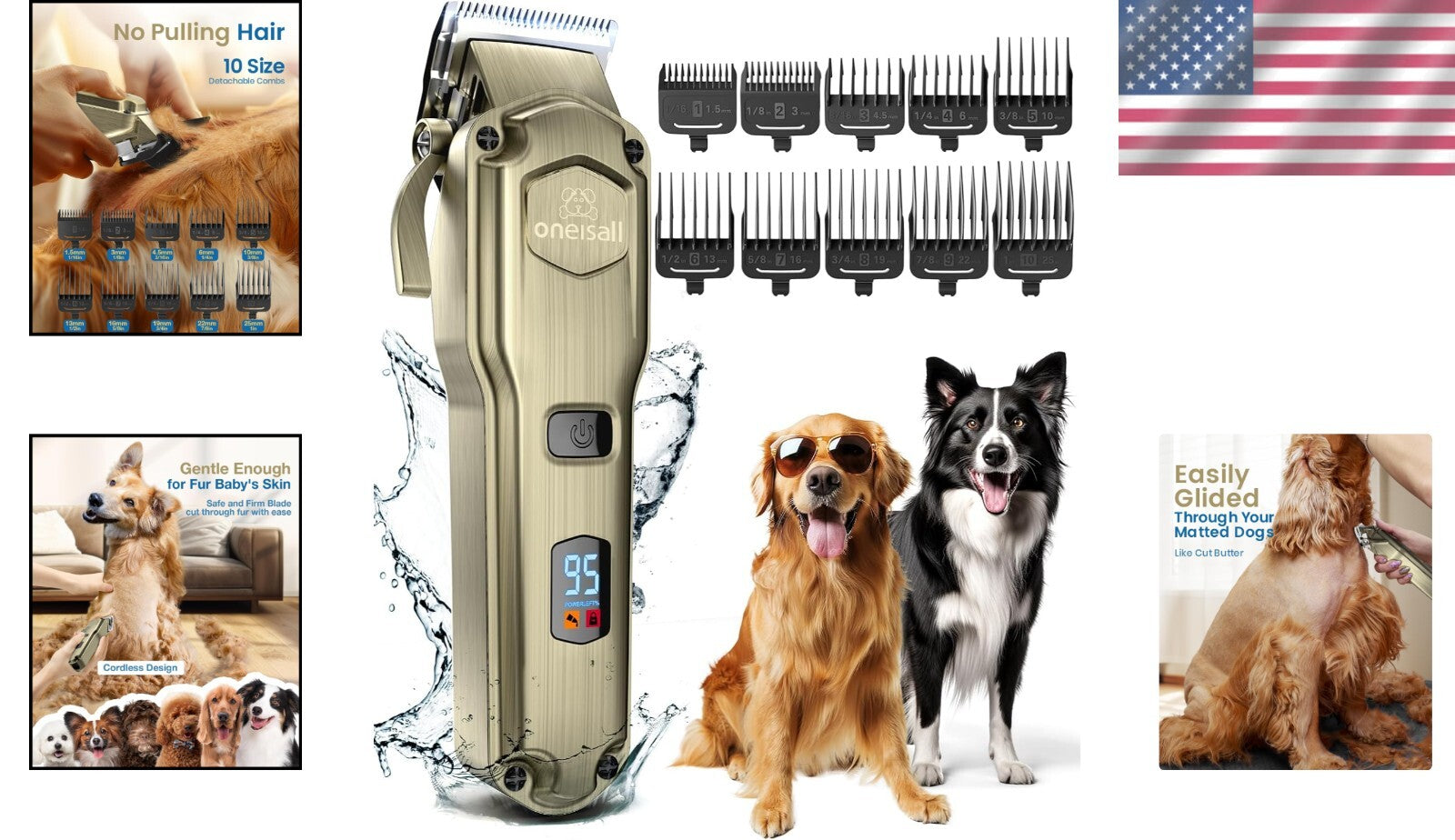 Rechargeable Waterproof Dog Clippers for Easy Grooming - 10 Detachable Combs