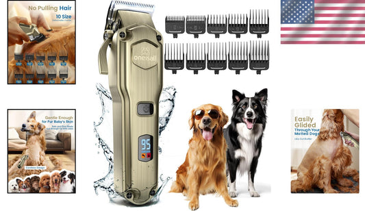 Rechargeable Waterproof Dog Clippers for Easy Grooming - 10 Detachable Combs
