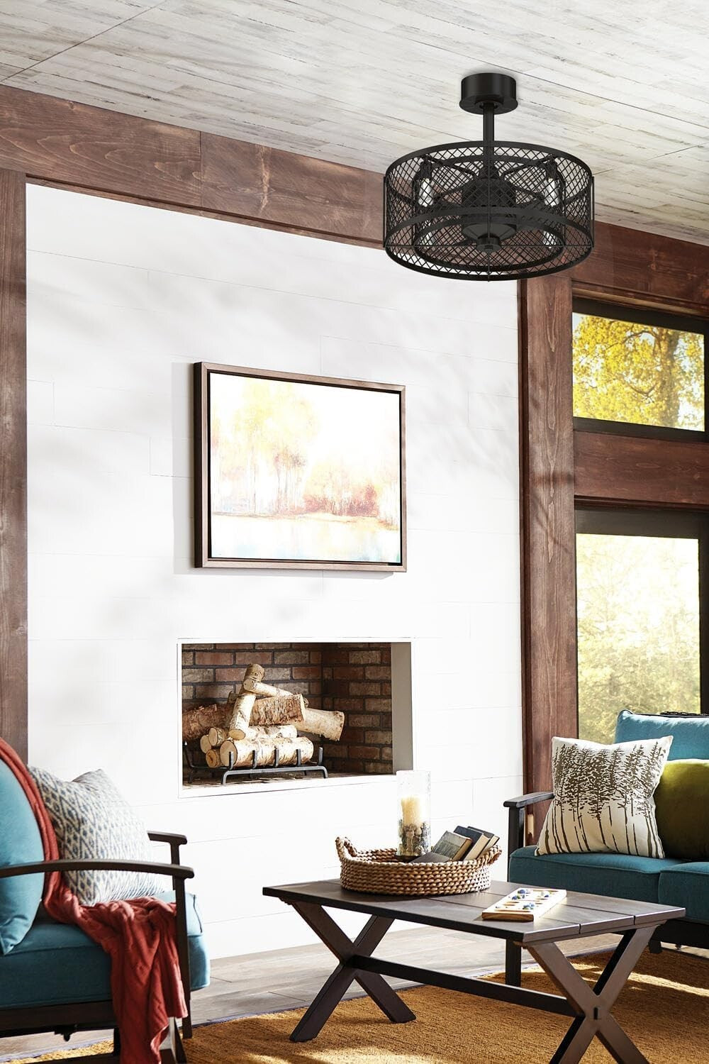 20-Inch Aged Bronze Caged Ceiling Fan with LED Light - Remote Control Included