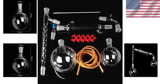 13-Piece 1000ml Chemistry Lab Glass Distillation Equipment with Round Bottom