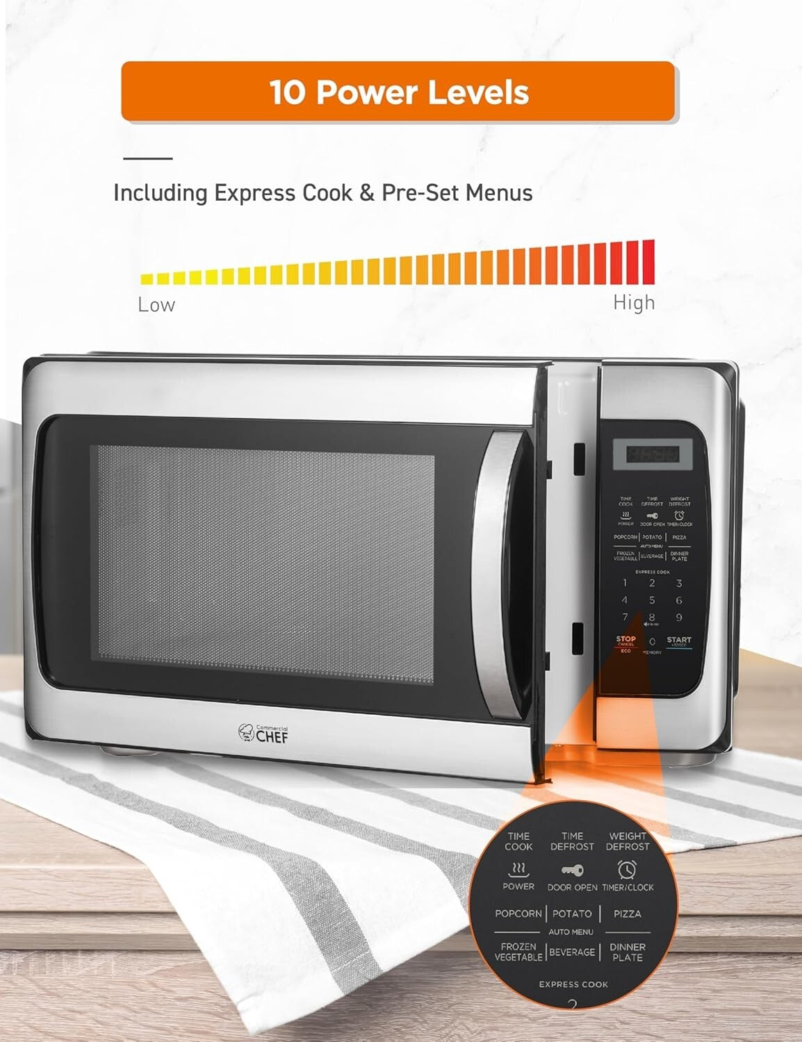 Compact countertop Microwave with Push Button Lock & 1000W Power - 1.1 Cu Ft