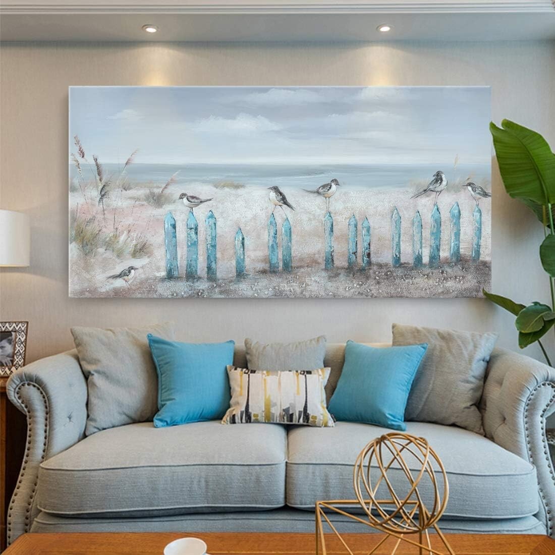 Captivating Hand-Painted 60x30 Beach Art - Ready to Hang Coastal Wall Decor