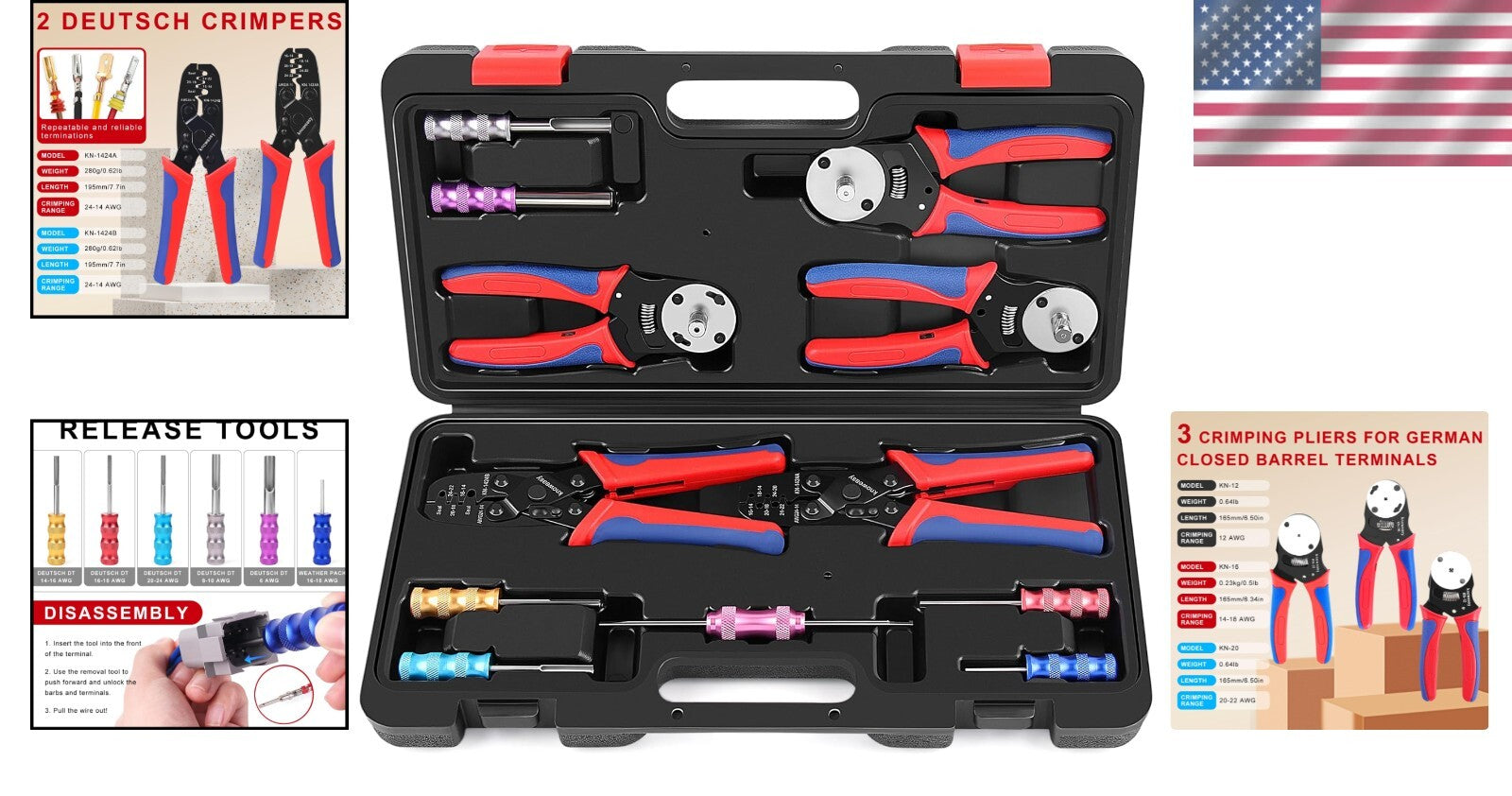 Deutsch Crimper Kit - 12PCS for DT Connectors, Weather Pack & Open Barrel Tools