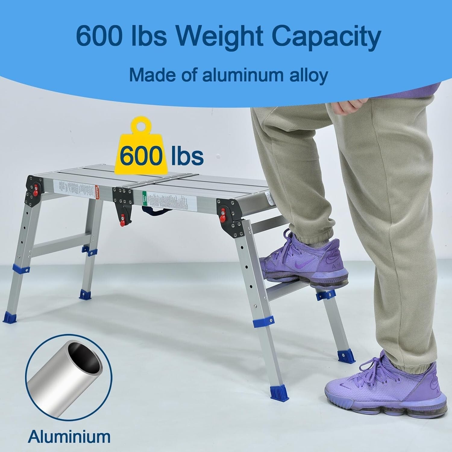 Versatile Folding Step Stool - Aluminum, 600 lbs Capacity, Tool-Free Assembly