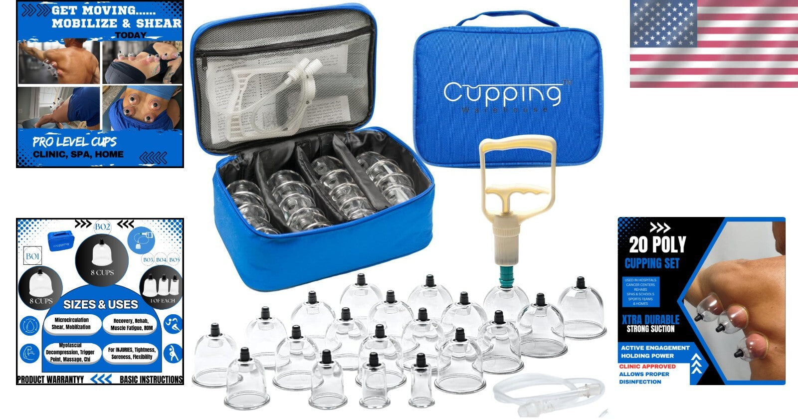 Professional 20-Cup Cupping Set - Durable Poly Pump Cups for Myofascial Relief