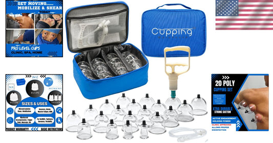 Professional 20-Cup Cupping Set - Durable Poly Pump Cups for Myofascial Relief