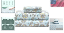 Load image into Gallery viewer, Premium Quality 4-Piece Aqua Paisley 100% Cotton Queen Sheet Set – Cool and Soft