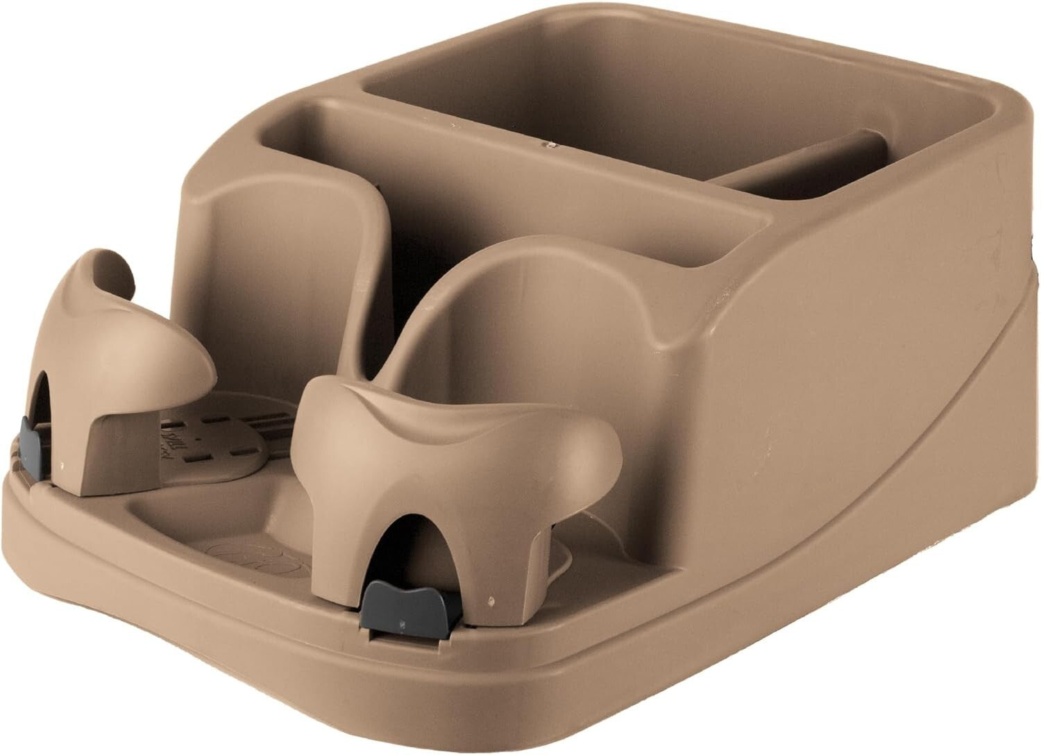 Beige Adjustable Vehicle Console Organizer with Dual Cupholders & Media Storage