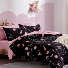 Load image into Gallery viewer, Cute Pink Galaxy Kids Twin Bedding Comforter Set - 5-Piece Ultra-Soft Collection
