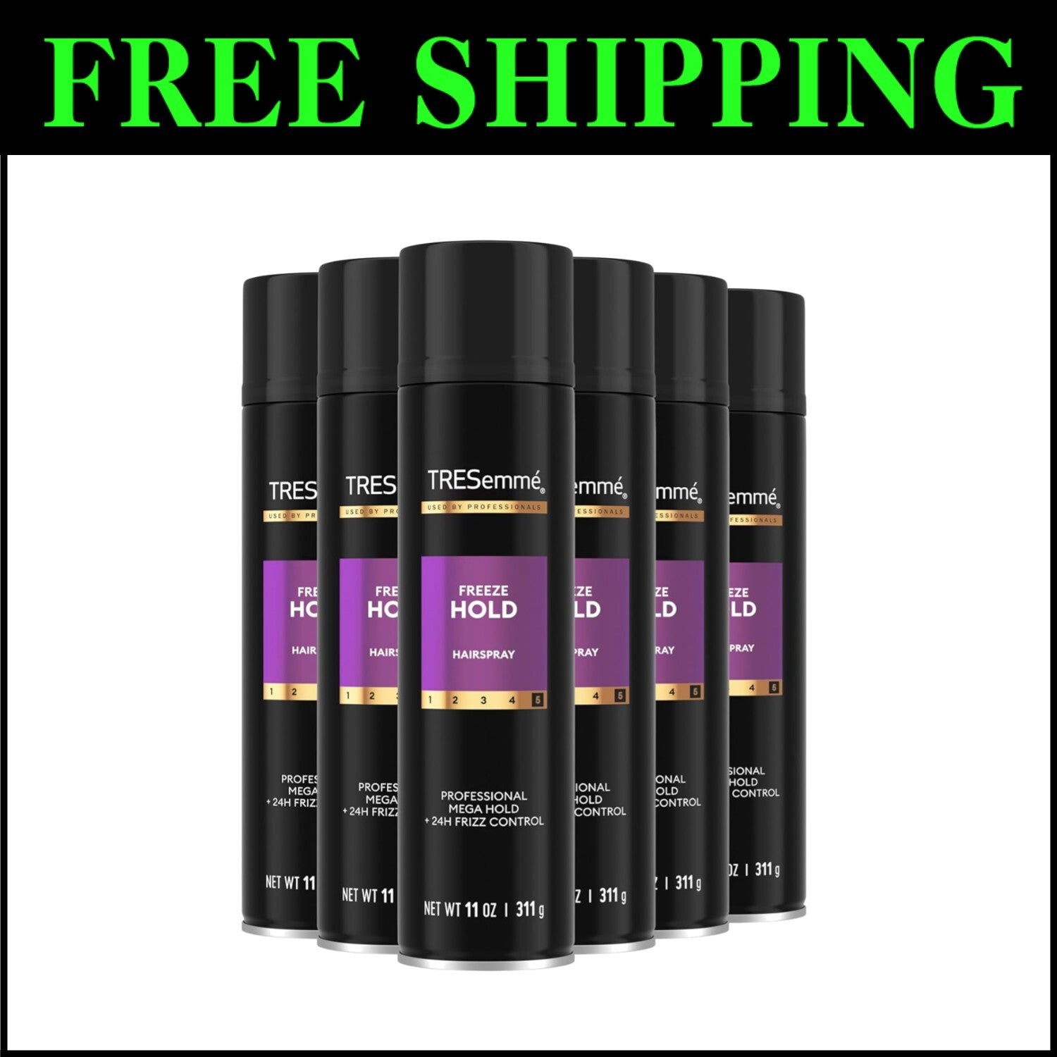 Pack of 6 Freeze Hold Hairspray for 24-Hour Frizz Control & Humidity Resistance