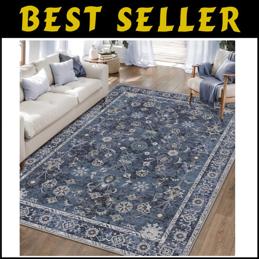 8x10 Vintage Floral Area Rug - Soft Washable, Non-Slip for Elegant Living Rooms